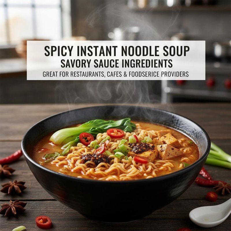 Sopa de macarrão instantâneo picante preparada com ingredientes de molho saboroso ótimo para restaurantes cafés e fornecedores de serviços de alimentação