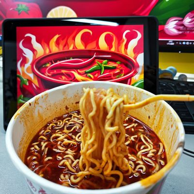 203 gramas de macarrão instantâneo com sabor de panela quente e ingredientes vegetais